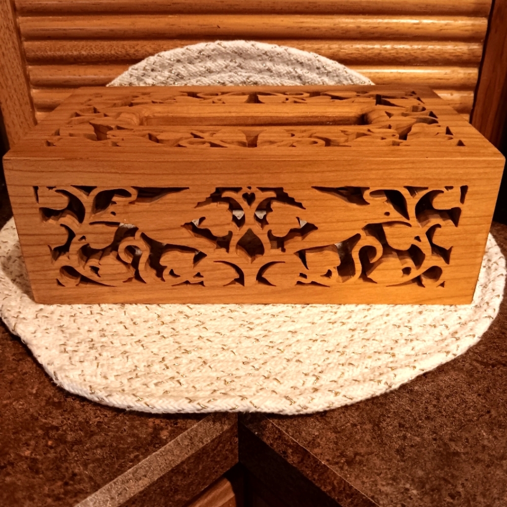 Vintage Wooden Scroll Cut Hummingbird Kleenex Box